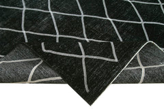 Geometric Carpet Black Geometric Cotton Wool Handmade Area Rug 9'7'' x 12'10''