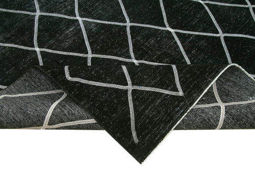 Geometric Carpet Black Geometric Cotton Wool Handmade Area Rug 9'7'' x 12'10''