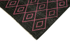 Geometric Carpet Black Geometric Cotton Wool Handmade Area Rug 9'4'' x 13'6''