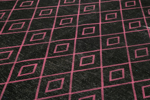 Geometric Carpet Black Geometric Cotton Wool Handmade Area Rug 9'4'' x 13'6''