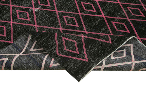 Geometric Carpet Black Geometric Cotton Wool Handmade Area Rug 9'4'' x 13'6''