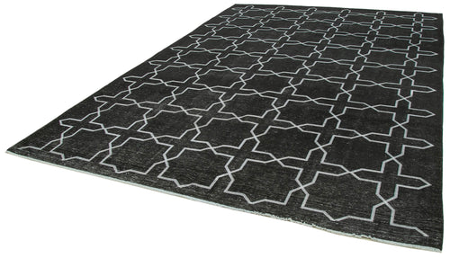 Geometric Carpet Black Geometric Cotton Wool Handmade Area Rug 8'11'' x 12'11''