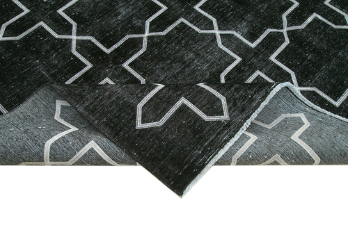 Geometric Carpet Black Geometric Cotton Wool Handmade Area Rug 8'11'' x 12'11''