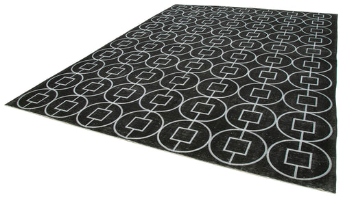 Geometric Carpet Black Geometric Cotton Wool Handmade Area Rug 10'0'' x 13'4''