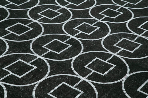 Geometric Carpet Black Geometric Cotton Wool Handmade Area Rug 10'0'' x 13'4''