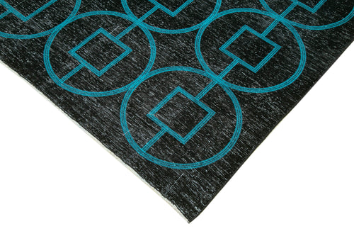 Geometric Carpet Black Geometric Cotton Wool Handmade Area Rug 9'7'' x 13'9''