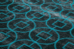 Geometric Carpet Black Geometric Cotton Wool Handmade Area Rug 9'7'' x 13'9''