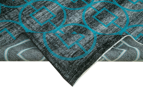 Geometric Carpet Black Geometric Cotton Wool Handmade Area Rug 9'7'' x 13'9''