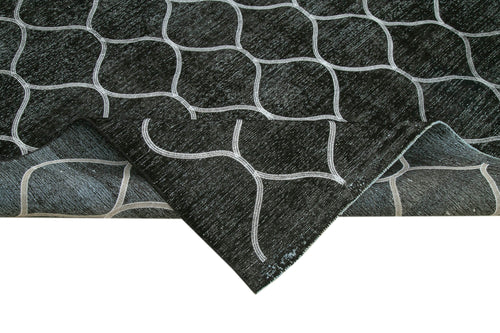 Geometric Carpet Black Geometric Cotton Wool Handmade Area Rug 9'6'' x 12'11''
