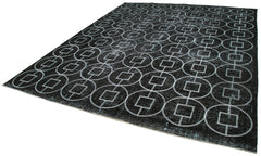 Geometric Carpet Black Geometric Cotton Wool Handmade Area Rug 9'11'' x 12'4''