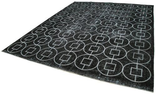 Geometric Carpet Black Geometric Cotton Wool Handmade Area Rug 9'11'' x 12'4''