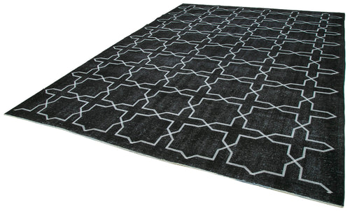 Geometric Carpet Black Geometric Cotton Wool Handmade Area Rug 9'5'' x 13'0''