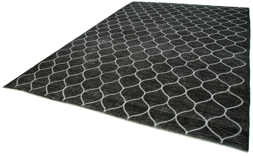 Geometric Carpet Black Geometric Cotton Wool Handmade Area Rug 9'5'' x 13'1''