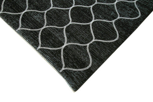 Geometric Carpet Black Geometric Cotton Wool Handmade Area Rug 9'5'' x 13'1''