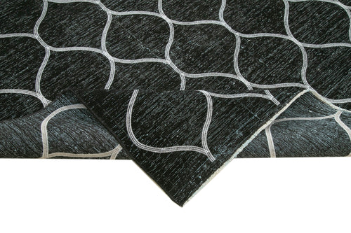 Geometric Carpet Black Geometric Cotton Wool Handmade Area Rug 9'5'' x 13'1''