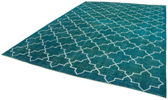 Geometric Carpet Turquoise Geometric Cotton Wool Handmade Area Rug 9'5'' x 12'10''
