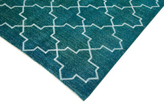 Geometric Carpet Turquoise Geometric Cotton Wool Handmade Area Rug 9'5'' x 12'10''