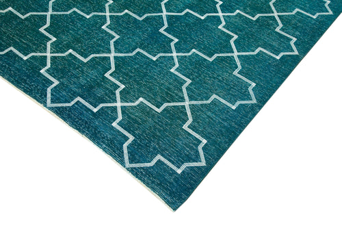 Geometric Carpet Turquoise Geometric Cotton Wool Handmade Area Rug 9'5'' x 12'10''