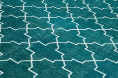 Geometric Carpet Turquoise Geometric Cotton Wool Handmade Area Rug 9'5'' x 12'10''