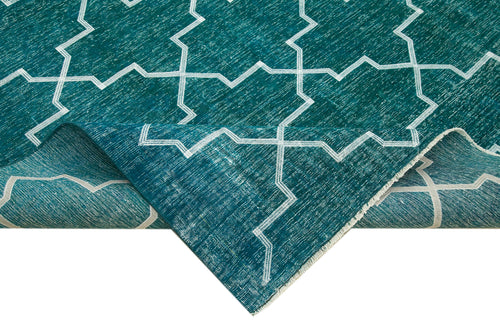 Geometric Carpet Turquoise Geometric Cotton Wool Handmade Area Rug 9'5'' x 12'10''