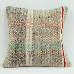 Wool Decorative Pillow – Handwoven Beige Ethnic Cushion Cover 1.6x1.6 with Zipper