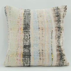 Wool Decorative Pillow | Beige Ethnic Pillow Case 1'6'' x 1'6'' Zipper Cover