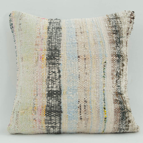 Wool Decorative Pillow | Beige Ethnic Pillow Case 1'6'' x 1'6'' Zipper Cover