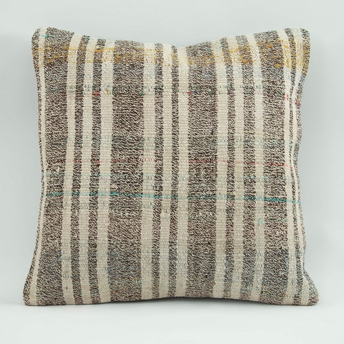 Wool Decorative Pillow - Emel Brown Ethnic Handmade Zipper Pillow Case 18x18