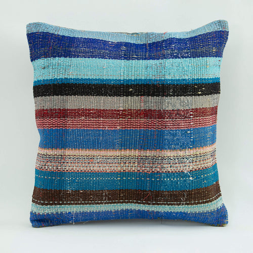 Emel Blue Ethnic Wool Decorative Pillow Case 1'8'' x 1'8''