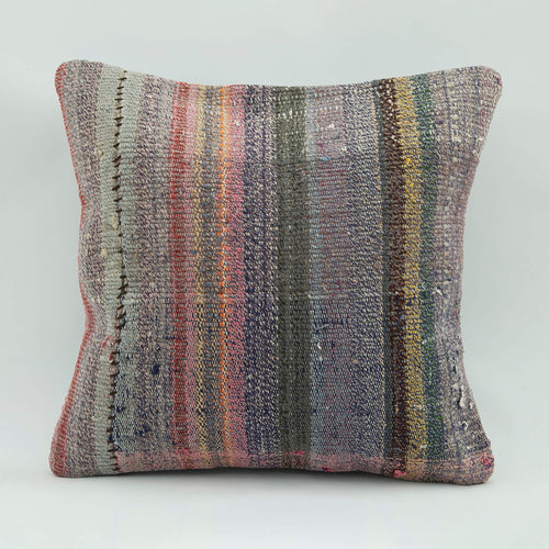 Wool Decorative Pillow - Emel Grey Ethnic Handmade Zipper Cushion Cover 18x18