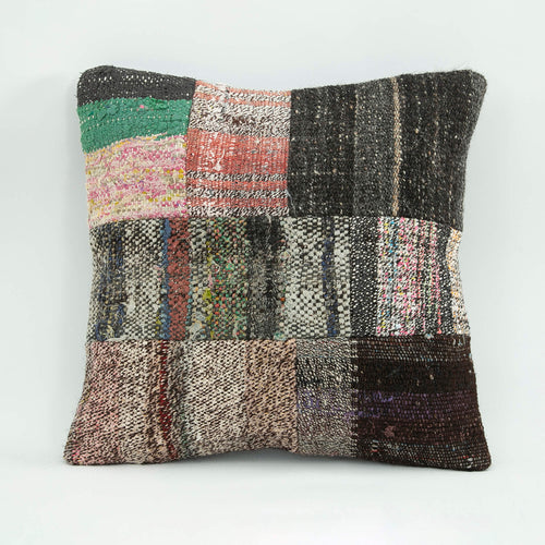 Emel Black Patchwork Wool Decorative Pillow Case 1'8'' x 1'8''