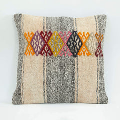 Wool Decorative Pillow Case – Beige Ethnic Zipper Cushion Cover 18x18''