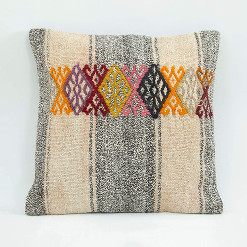 Wool Decorative Pillow Case – Beige Ethnic Zipper Cushion Cover 18x18''