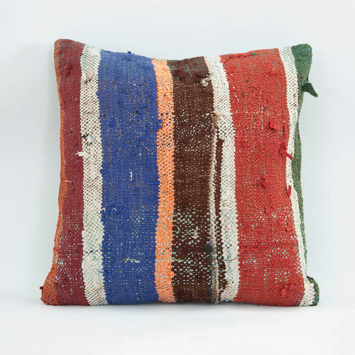 Wool Decorative Pillow - Emel Red Striped Zipper Pillowcase 18x18 Handmade