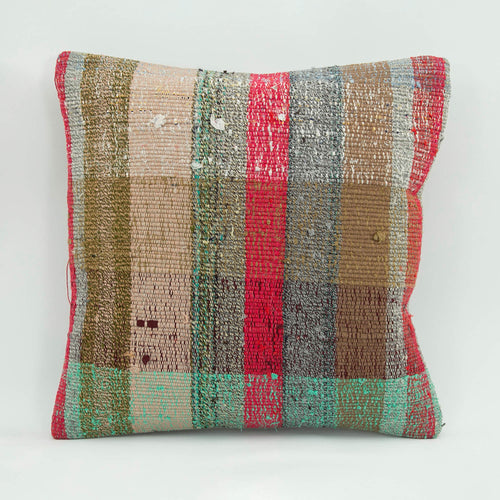 Wool Decorative Pillow Case – Beige Striped Handwoven Cushion Cover 18x18''