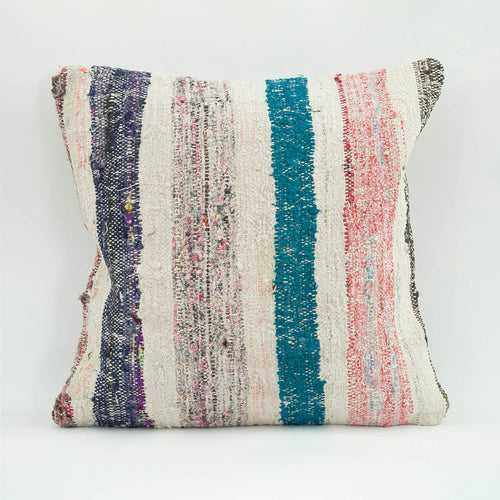 Wool Decorative Pillow – Blue Striped Pillow Case with Zipper, Handmade Cozy Cushion Cover