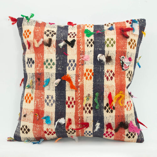 Wool Decorative Pillow Case - Handmade Ethnic Multicolor Cushion Cover with Zipper