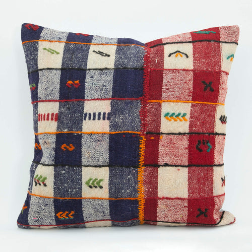 Emel Blue Ethnic Wool Decorative Pillow Case 1'8'' x 1'8''