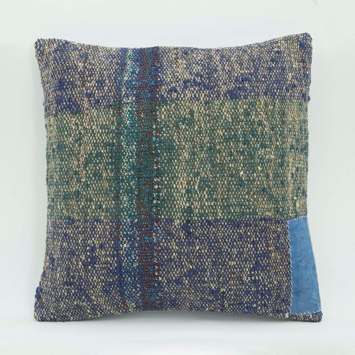 Emel Blue Ethnic Wool Decorative Pillow Case 1'8'' x 1'8''
