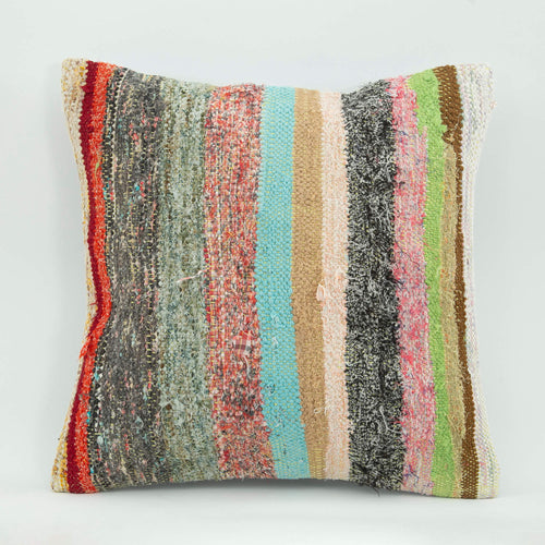 Wool Decorative Pillow Case – Striped Handmade Cushion Cover with Zipper 18x18