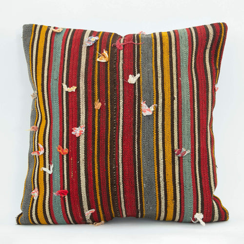 Wool Decorative Pillow - Burgundy Ethnic Handmade Cushion Cover 18x18 Zipper