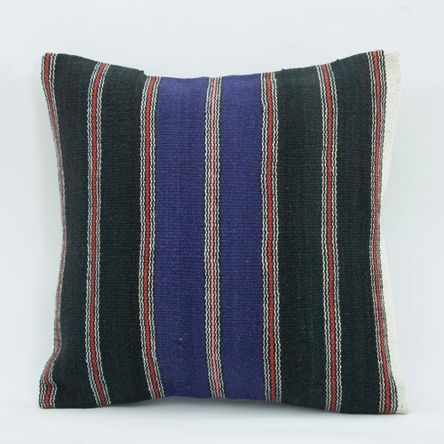 Wool Decorative Pillow - Black Ethnic Handmade Cushion Case 18x18 Zipper Cover
