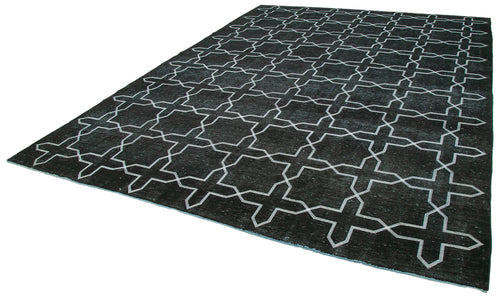 Geometric Carpet Black Geometric Cotton Wool Handmade Area Rug 9'10'' x 13'3''