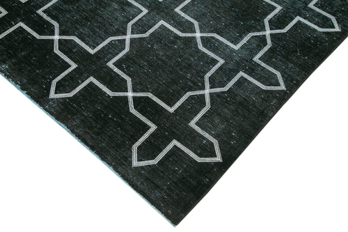 Geometric Carpet Black Geometric Cotton Wool Handmade Area Rug 9'10'' x 13'3''