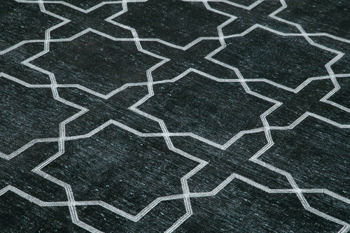 Geometric Carpet Black Geometric Cotton Wool Handmade Area Rug 9'10'' x 13'3''