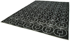 Geometric Carpet Black Geometric Cotton Wool Handmade Area Rug 9'5'' x 12'3''