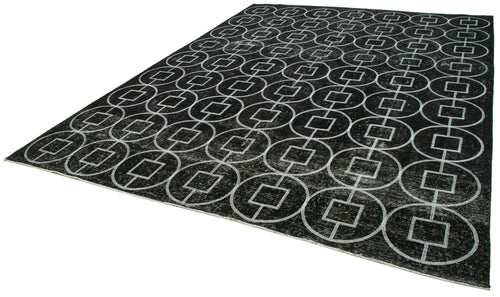 Geometric Carpet Black Geometric Cotton Wool Handmade Area Rug 9'5'' x 12'3''