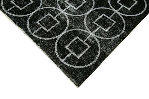 Geometric Carpet Black Geometric Cotton Wool Handmade Area Rug 9'5'' x 12'3''