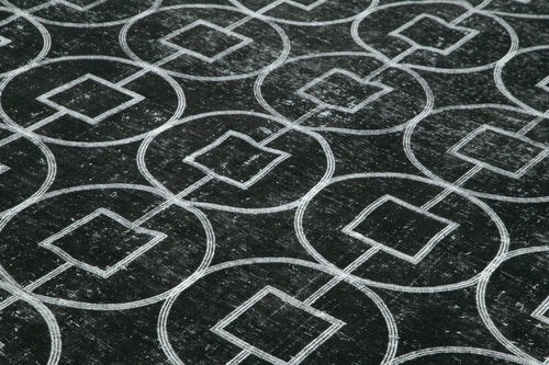 Geometric Carpet Black Geometric Cotton Wool Handmade Area Rug 9'5'' x 12'3''