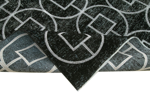 Geometric Carpet Black Geometric Cotton Wool Handmade Area Rug 9'5'' x 12'3''